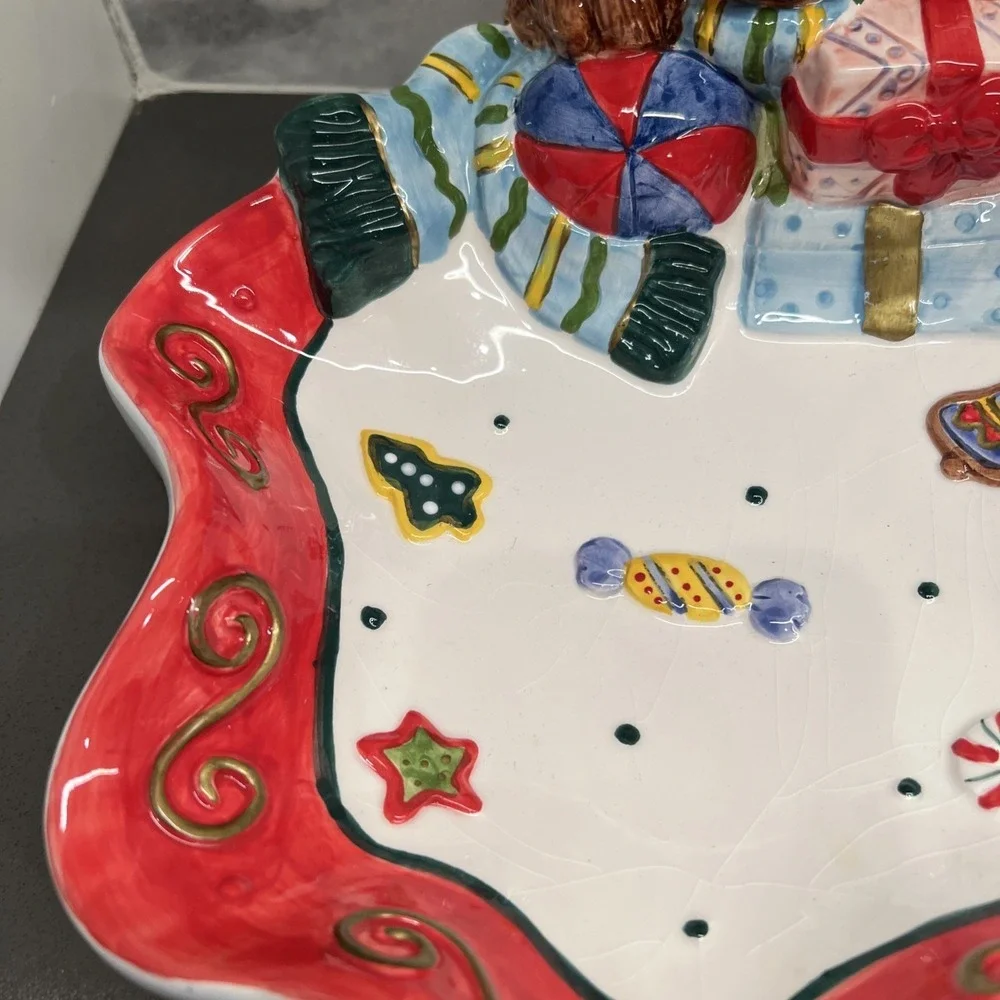 Noble Excellence Christmas Puppy Bowl Candy Dish Embossed 9x10 3D 2
